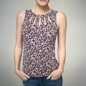 WHBM Sleeveless printed tank with embellished detail at neck